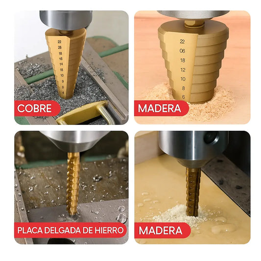 ¡TALADRA COMO UN PROFESIONAL CON EL SET DE 6 BROCAS ESCALONADAS DE TITANIO! 🔩