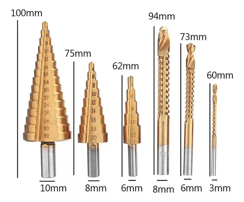 ¡TALADRA COMO UN PROFESIONAL CON EL SET DE 6 BROCAS ESCALONADAS DE TITANIO! 🔩