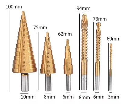 ¡TALADRA COMO UN PROFESIONAL CON EL SET DE 6 BROCAS ESCALONADAS DE TITANIO! 🔩