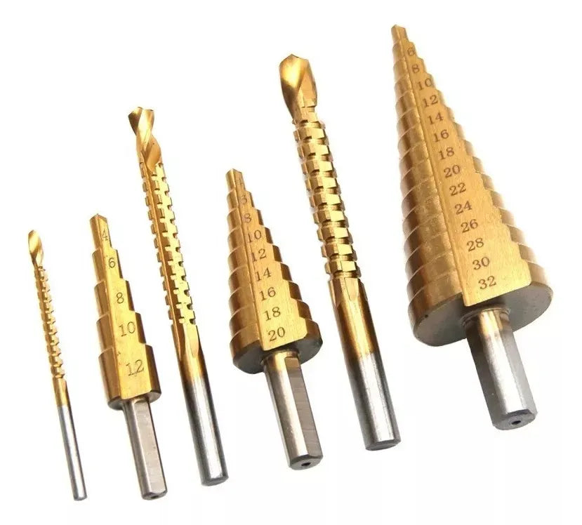 ¡TALADRA COMO UN PROFESIONAL CON EL SET DE 6 BROCAS ESCALONADAS DE TITANIO! 🔩