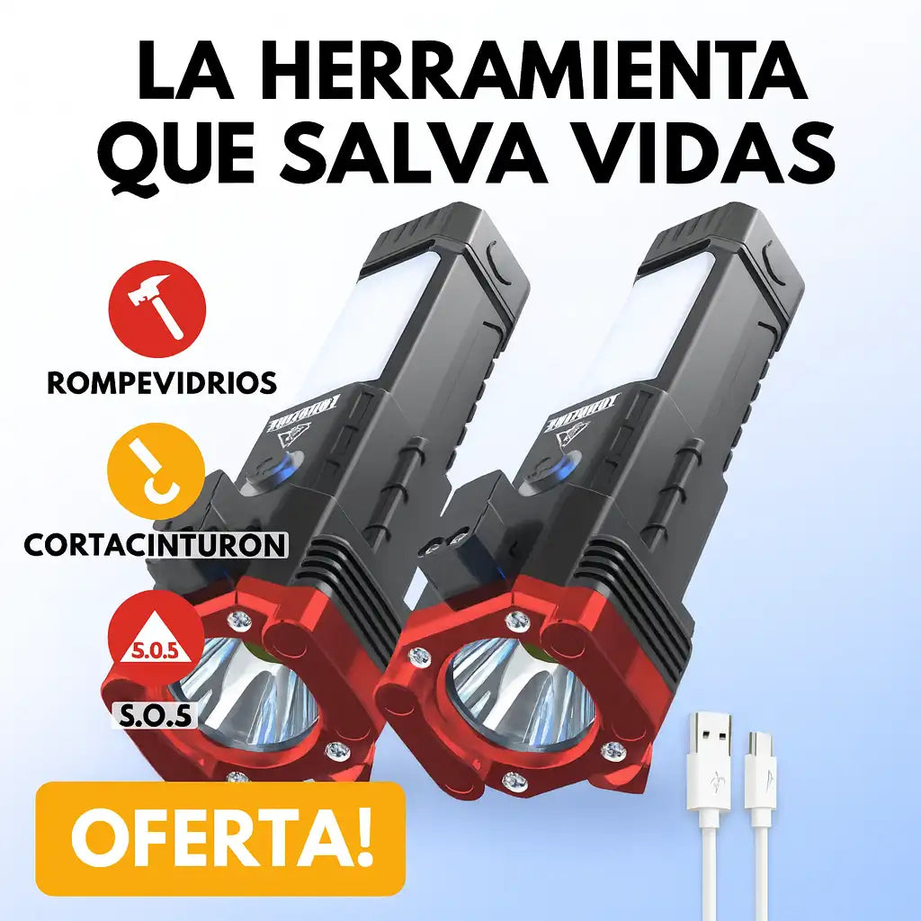 SeguriLight™ Kit de 2 Linternas tácticas 4 en 1 - Herramienta de emergencia que siempre debes llevar